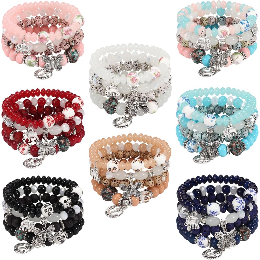 Bohemian Bracelets For Women Stretch Multilayer Colorful Beads Bracelet With Cha